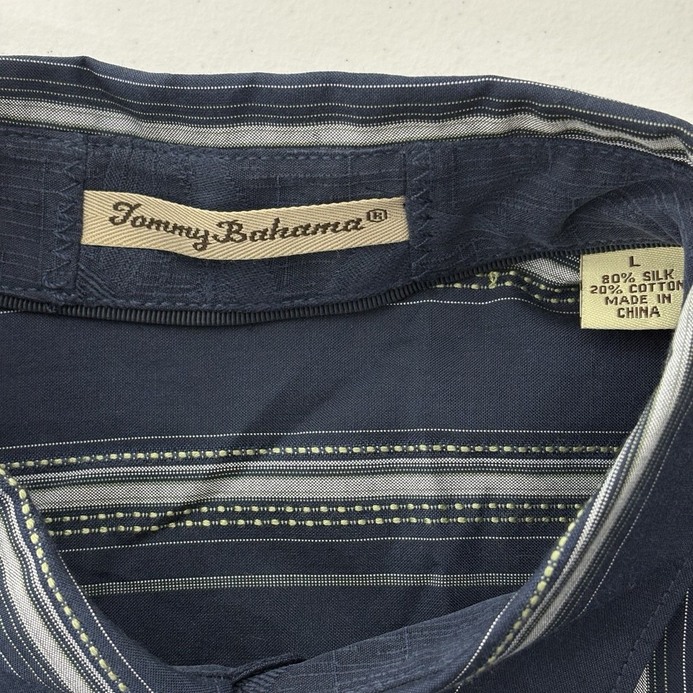 Tommy Bahama Men Silk Blend Long Sleeve Button Up Shirt Size L Navy Green Stripe - Picture 5 of 8